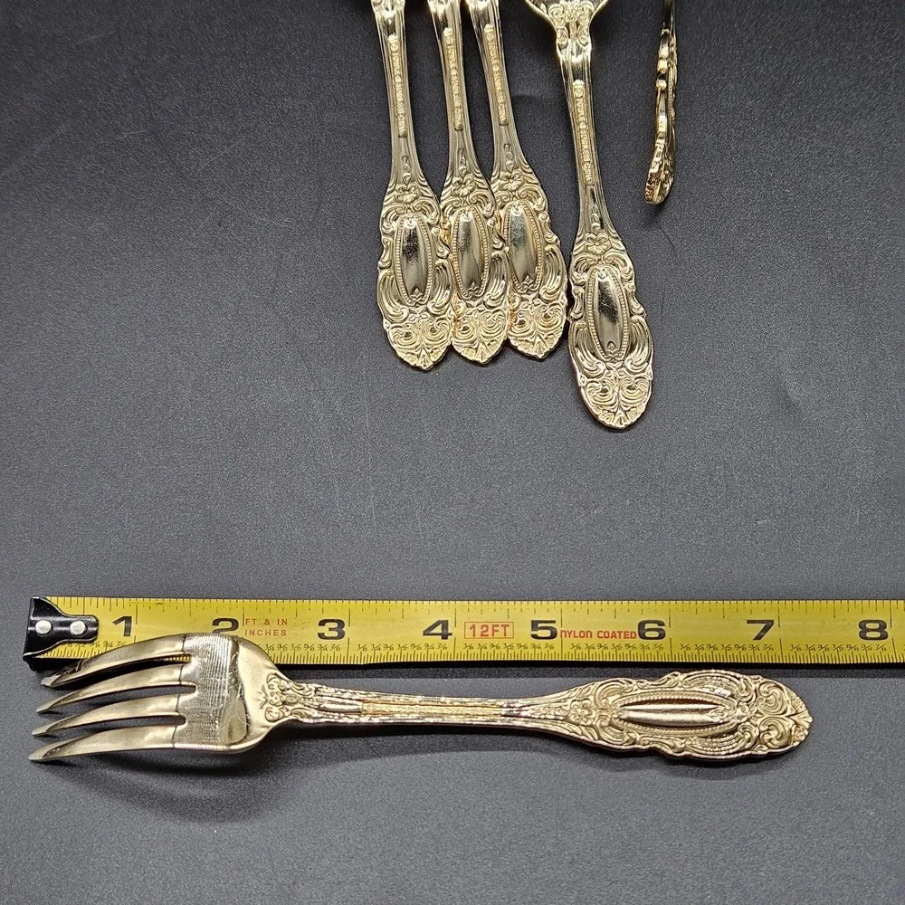 Towle Gold Electroplate Stainless 6 Salad Forks Flatware TWS545 Cameo Scrolls